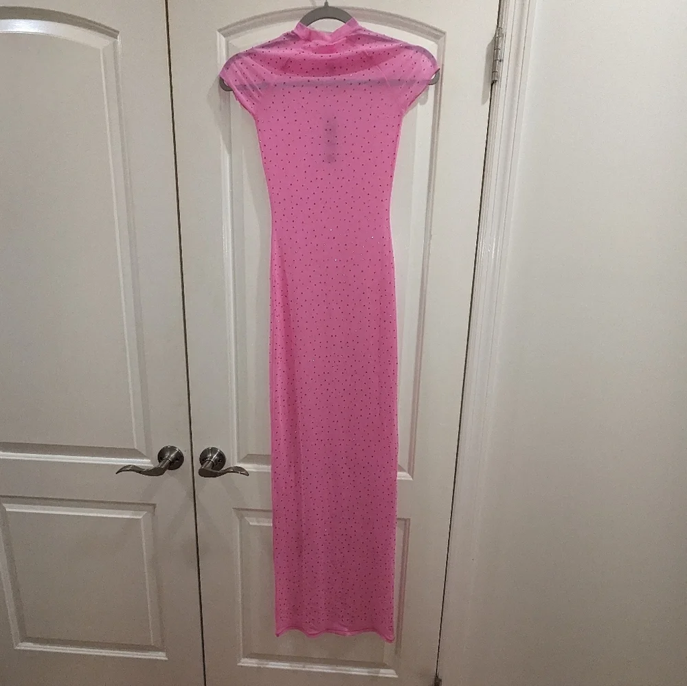 NWT SKIMS MESH RHINESTONE COVER UP LONG DRESS IN TAFFY